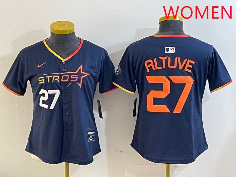 Women Houston Astros 27 Altuve Drak Blue Three generations Joint Name 2025 Nike MLB Jersey style 4101
